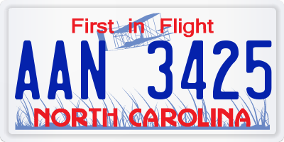 NC license plate AAN3425