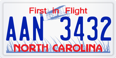 NC license plate AAN3432