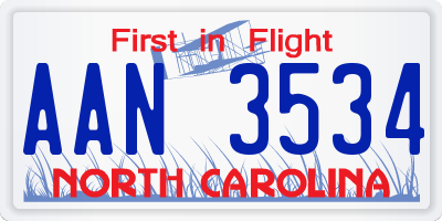NC license plate AAN3534