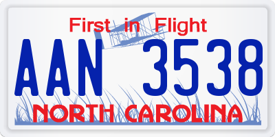 NC license plate AAN3538