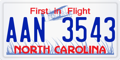 NC license plate AAN3543