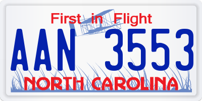NC license plate AAN3553