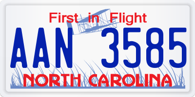 NC license plate AAN3585
