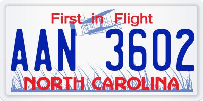 NC license plate AAN3602