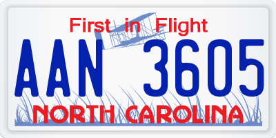 NC license plate AAN3605
