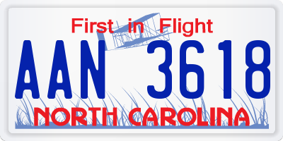 NC license plate AAN3618