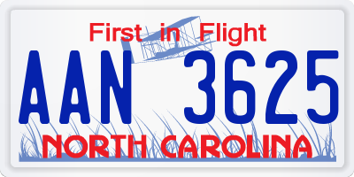 NC license plate AAN3625