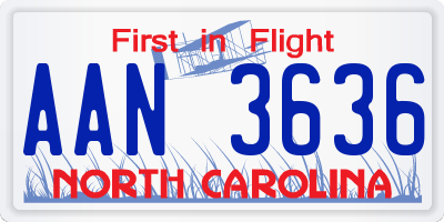 NC license plate AAN3636