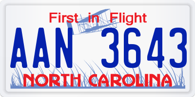 NC license plate AAN3643