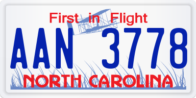 NC license plate AAN3778