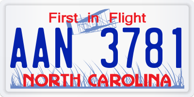 NC license plate AAN3781
