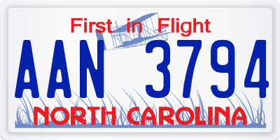 NC license plate AAN3794