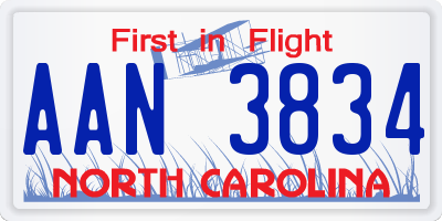 NC license plate AAN3834