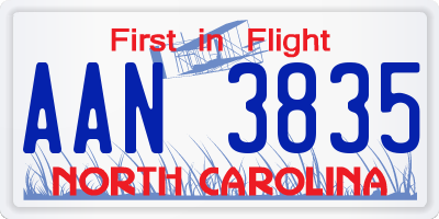NC license plate AAN3835