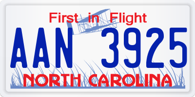 NC license plate AAN3925