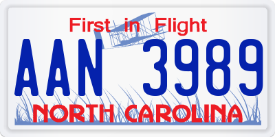 NC license plate AAN3989