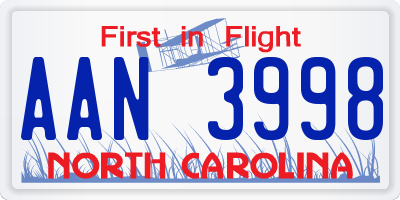 NC license plate AAN3998