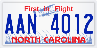 NC license plate AAN4012
