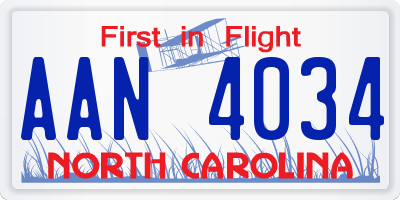 NC license plate AAN4034