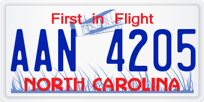 NC license plate AAN4205