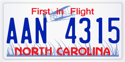 NC license plate AAN4315