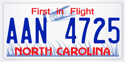 NC license plate AAN4725