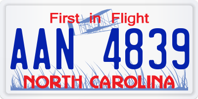 NC license plate AAN4839