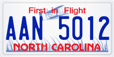 NC license plate AAN5012