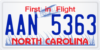 NC license plate AAN5363