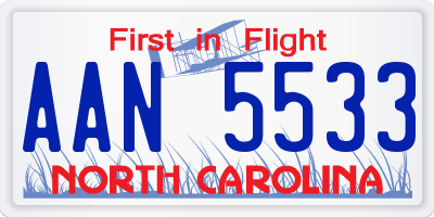 NC license plate AAN5533