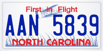 NC license plate AAN5839