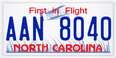 NC license plate AAN8040
