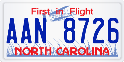 NC license plate AAN8726