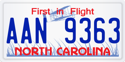 NC license plate AAN9363