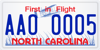 NC license plate AAO0005