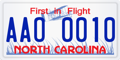 NC license plate AAO0010