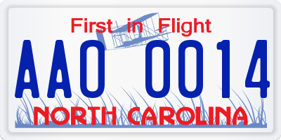 NC license plate AAO0014