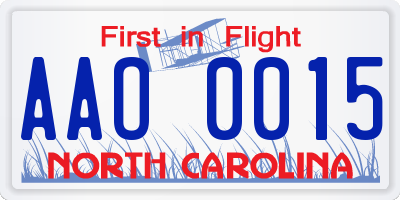 NC license plate AAO0015