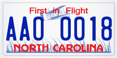 NC license plate AAO0018
