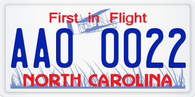 NC license plate AAO0022