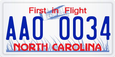 NC license plate AAO0034
