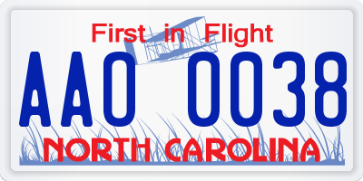 NC license plate AAO0038