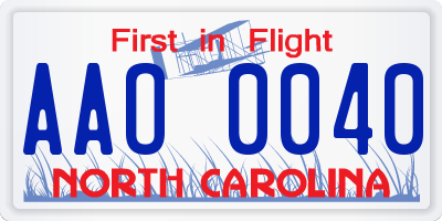 NC license plate AAO0040