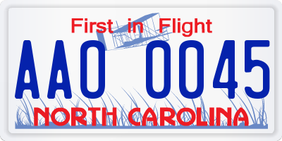 NC license plate AAO0045