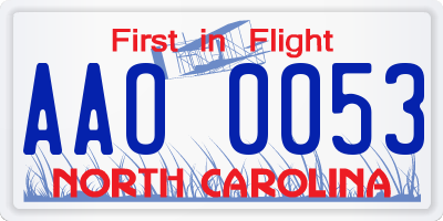 NC license plate AAO0053