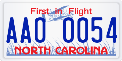 NC license plate AAO0054