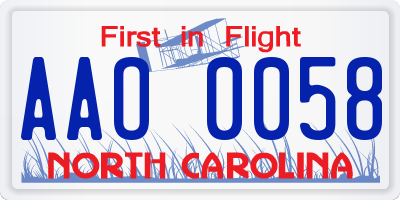 NC license plate AAO0058