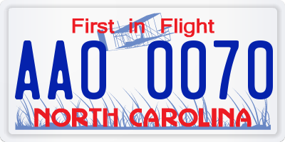NC license plate AAO0070