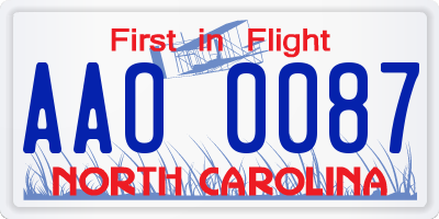 NC license plate AAO0087