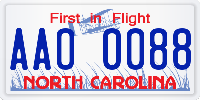 NC license plate AAO0088